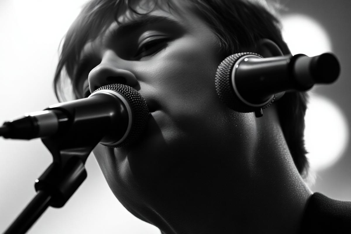 Singer close up at the microphone